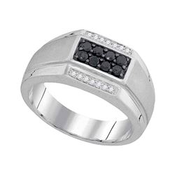 0.42 CTW Mens Black Color Diamond Rectangle Cluster Ring 10KT White Gold - REF-37F5N
