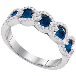 0.79 CTW Blue Sapphire Diamond Outline Ring 14KT White Gold - REF-71N9F