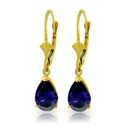 Genuine 3 ctw Sapphire Earrings Jewelry 14KT Yellow Gold - REF-36M9T