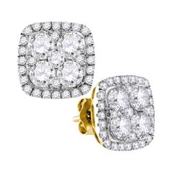 2.6 CTW Diamond Square Cluster Earrings 10KT Yellow Gold - REF-299H9M