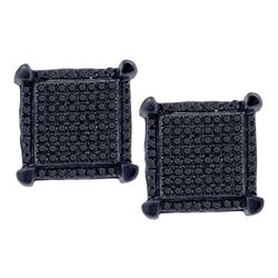 0.34 CTW Mens Black Color Diamond Square Cluster Earrings 10KT White Gold - REF-30H2M