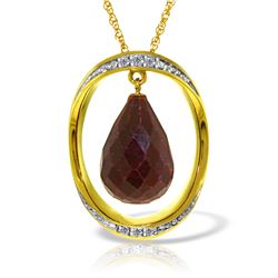 Genuine 13.6 ctw Ruby & Diamond Necklace Jewelry 14KT Yellow Gold - REF-122H9X