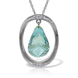 Genuine 11.60 ctw Blue Topaz & Diamond Necklace Jewelry 14KT White Gold - REF-112H2X