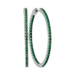 3 CTW Emerald Large Slender In/Out Hoop Earrings 14KT White Gold - REF-134Y9X