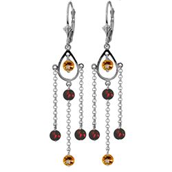 Genuine 3 ctw Citrine & Garnet Earrings Jewelry 14KT White Gold - REF-48A9K