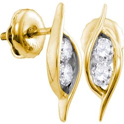 0.25 CTW Diamond 2-stone Hearts Together Stud Earrings 14KT Yellow Gold - REF-26F3N