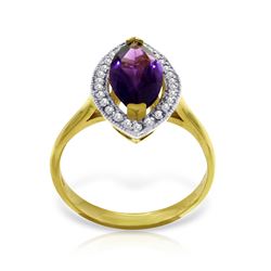 Genuine 1.80 ctw Amethyst & Diamond Ring Jewelry 14KT Yellow Gold - REF-70X5M