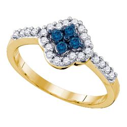 0.40 CTW Blue Color Diamond Cluster Ring 10KT Yellow Gold - REF-26M9H