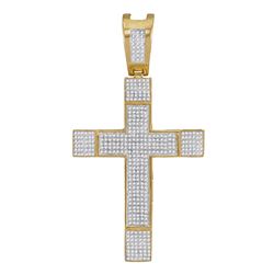 1.42 CTW Mens Diamond Roman Cross Charm Pendant 10KT Yellow Gold - REF-134Y9X