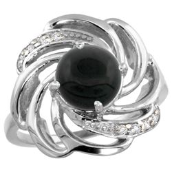 Natural 2.57 ctw onyx & Diamond Engagement Ring 14K White Gold - REF-55V4F