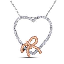 0.15 CTW Diamond Rope Knot Bow Heart Pendant 10KT Two-tone Gold - REF-13H4M