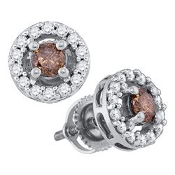 0.70 CTW Cognac-brown Color Diamond Screwback Stud Earrings 10KT White Gold - REF-41H9M