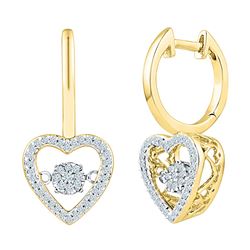 0.27 CTW Diamond Heart Moving Twinkle Dangle Earrings 10KT Yellow Gold - REF-41F9N