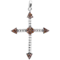 0.15 CTW Cognac-brown Color Diamond Cross Beaded Pendant 10KT White Gold - REF-12Y2X