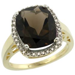 Natural 5.28 ctw Smoky-topaz & Diamond Engagement Ring 10K Yellow Gold - REF-41W2K