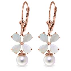 Genuine 6 ctw Opal & Pearl Earrings Jewelry 14KT Rose Gold - REF-50R7P