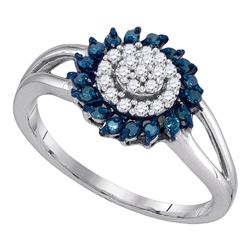 0.25 CTW Blue Color Diamond Circle Cluster Ring 10KT White Gold - REF-14X9Y