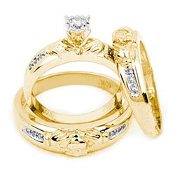 0.14 CTW His & Hers Diamond Claddagh Matching Bridal Ring 14KT Yellow Gold - REF-57F2N