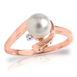 Genuine 1.01 ctw Pearl & Diamond Ring Jewelry 14KT Rose Gold - REF-38P2H