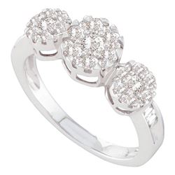 0.75 CTW Diamond Triple Flower Cluster Ring 14KT White Gold - REF-82X4Y