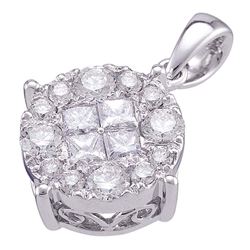 1 CTW Princess Diamond Soleil Cluster Pendant 14K White Gold - REF-101Y9X