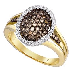 0.50 CTW Cognac-brown Color Diamond Oval Cluster Ring 10KT Yellow Gold - REF-37N5F