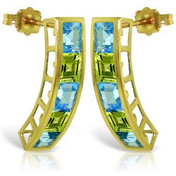 Genuine 4.5 ctw Blue Topaz & Peridot Earrings Jewelry 14KT Yellow Gold - REF-38Y5F