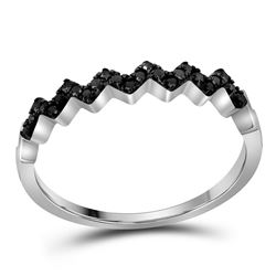0.12 CTW Black Color Diamond Chevron Ring 10KT White Gold - REF-10W5K