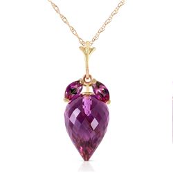 Genuine 10 ctw Amethyst Necklace Jewelry 14KT Yellow Gold - REF-28T9A