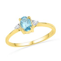 1.05 CTW Oval Created Blue Topaz Solitaire Diamond Ring 10KT Yellow Gold - REF-12Y2X