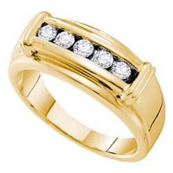 0.48 CTW Mens Diamond Single Row Ridged Edges Wedding Ring 14KT Yellow Gold - REF-97M4H
