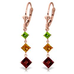 Genuine 4.8 ctw Garnet, Citrine & Peridot Earrings Jewelry 14KT Rose Gold - REF-49P3H