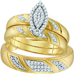 0.25 CTW Diamond His & Hers Matching Trio Engagement Bridal Ring 10KT Yellow Gold - REF-37X5Y