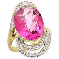 Natural 11.46 ctw Pink-topaz & Diamond Engagement Ring 14K Yellow Gold - REF-86G6M
