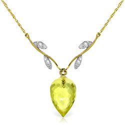 Genuine 9.02 ctw Lemon Quartz & Diamond Necklace Jewelry 14KT Yellow Gold - REF-33K2V