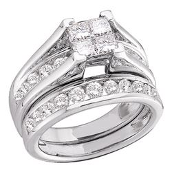 0.50 CTW Princess Invisible-set Diamond Bridal Ring 10KT White Gold - REF-44H9M