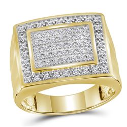 0.50 CTW Mens Diamond Square Cluster Ring 10KT Yellow Gold - REF-44H9M