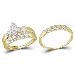 0.11 CTW Diamond Cluster Bridal Wedding Trio Mens Ring 10KT Yellow Gold - REF-28K4W