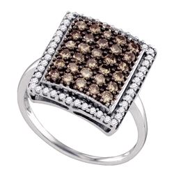 1.03 CTW Cognac-brown Color Diamond Rectangle Cluster Ring 10KT White Gold - REF-52H4M