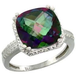 Natural 5.96 ctw Mystic-topaz & Diamond Engagement Ring 14K White Gold - REF-42F3N