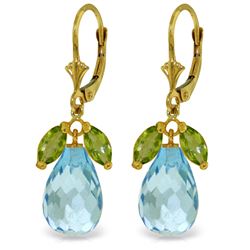 Genuine 14.4 ctw Blue Topaz & Peridot Earrings Jewelry 14KT Yellow Gold - REF-46R7P