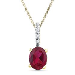 1.02 CTW Oval Created Ruby Solitaire Diamond Pendant 10KT Yellow Gold - REF-8H9M