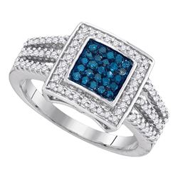 0.50 CTW Blue Color Diamond Square Cluster Open Shank Ring 10KT White Gold - REF-37H5M