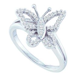 0.25 CTW Diamond Butterfly Bug Cluster Ring 14KT White Gold - REF-44X9Y