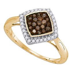 0.33 CTW Cognac-brown Color Diamond Diagonal Ring 10KT Yellow Gold - REF-19N4F
