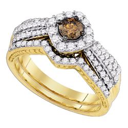 1.15 CTW Cognac-brown Diamond Bridal Wedding Engagement Ring 14KT Yellow Gold - REF-127K4W