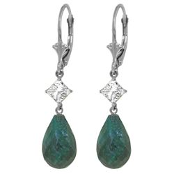 Genuine 18.6 ctw Green Sapphire Corundum & White Topaz Earrings Jewelry 14KT White Gold - REF-46A7K