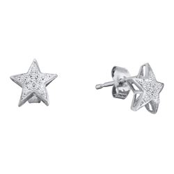 0.05 CTW Diamond Star Cluster Screwback Earrings 10KT White Gold - REF-8H9M