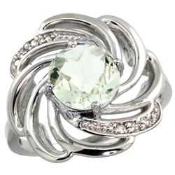 Natural 2.25 ctw green-amethyst & Diamond Engagement Ring 14K White Gold - REF-57M8H