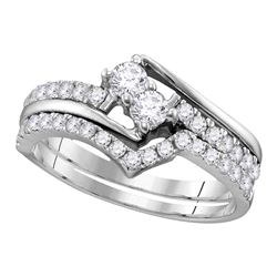 0.74 CTW 2-Stone Diamond Hearts Together Bridal Ring 14KT White Gold - REF-71F3N